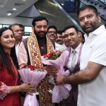 Haryana CM Sh. Nayab Singh Saini being welcome upon Surat, Gujrat.